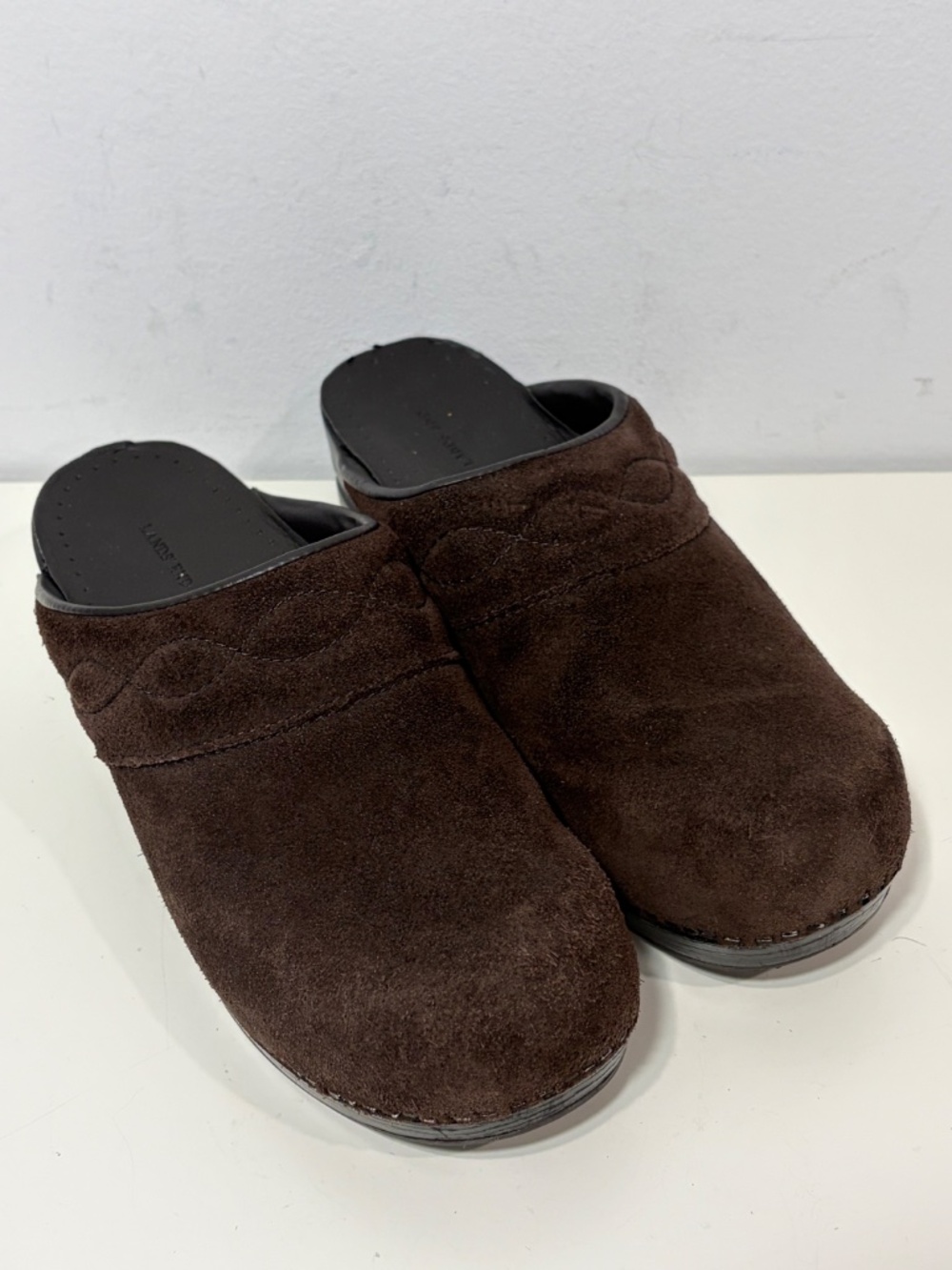 Lands' End Brown Suede Slip On Clogs Shoes Womens Size 10B